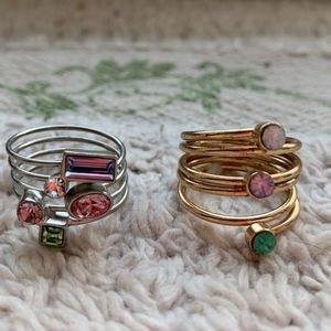 Two Crystal Rhinestone Multi Stacking Band Rings